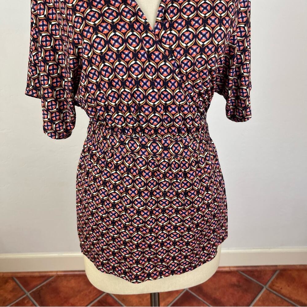 Anthropologie Geometric Short Sleeve Wrap Blouse - Picture 4 of 7